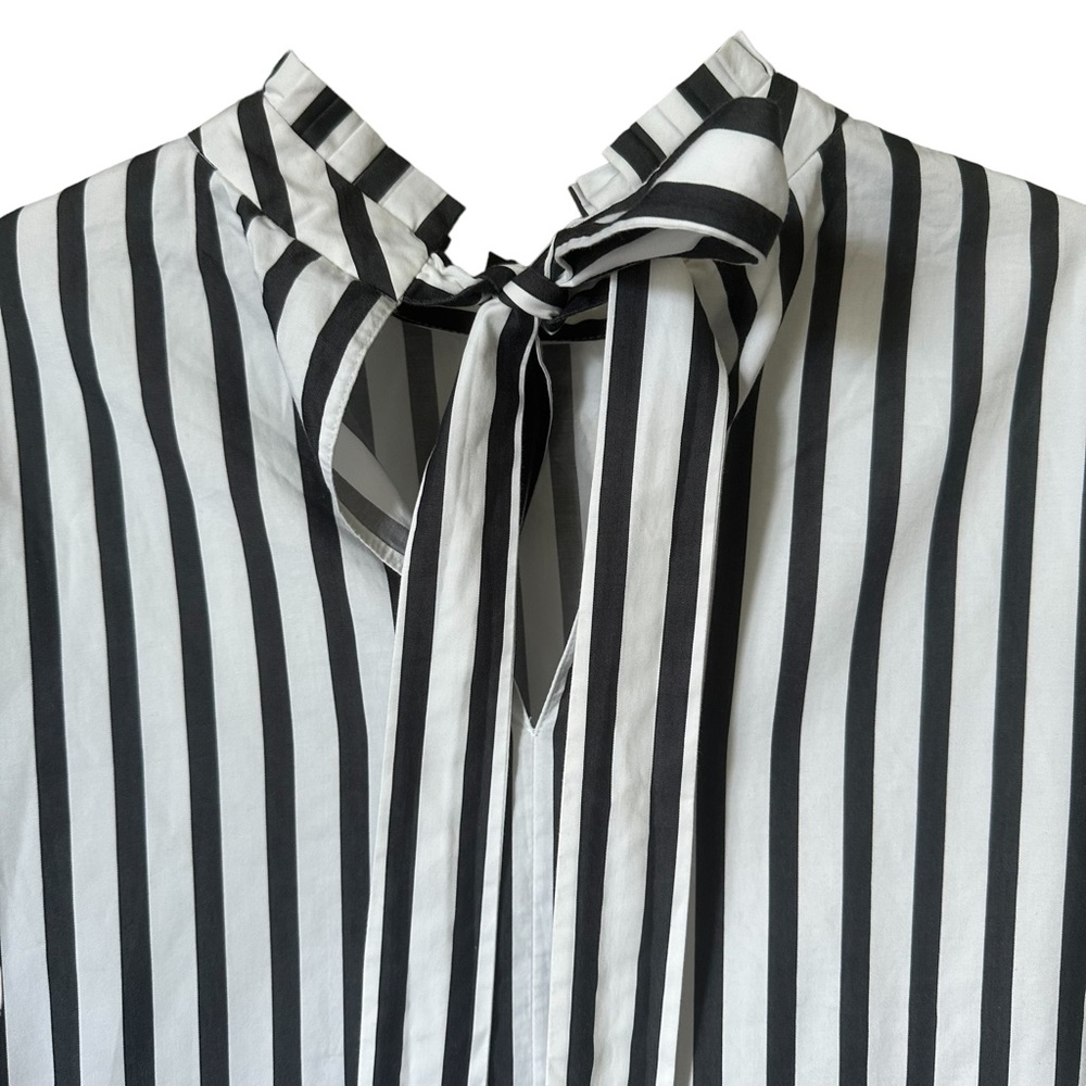 Equipment Striped High Ruffle Collar Long Sleeve Top Navy White Size Small - Picture 7 of 11
